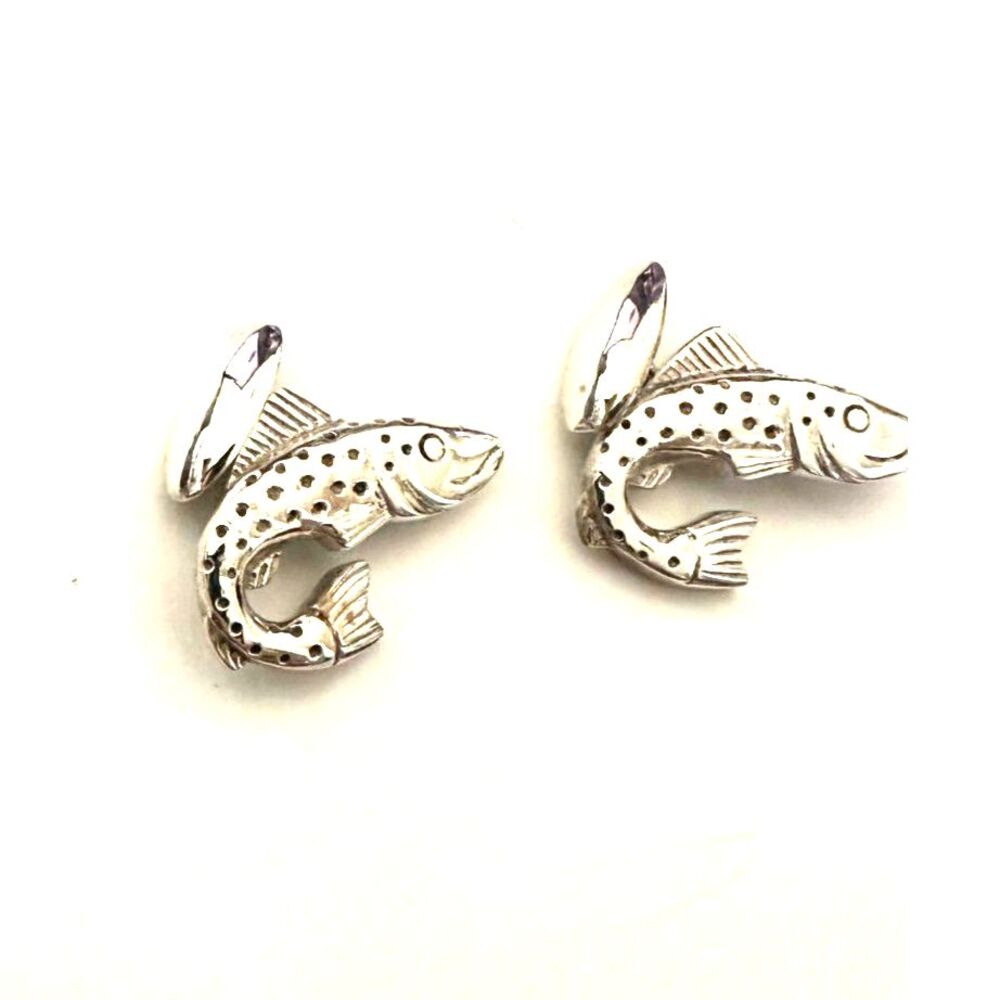 Leaping Trout Sterling Silver Cufflinks - Picture 2 of 5